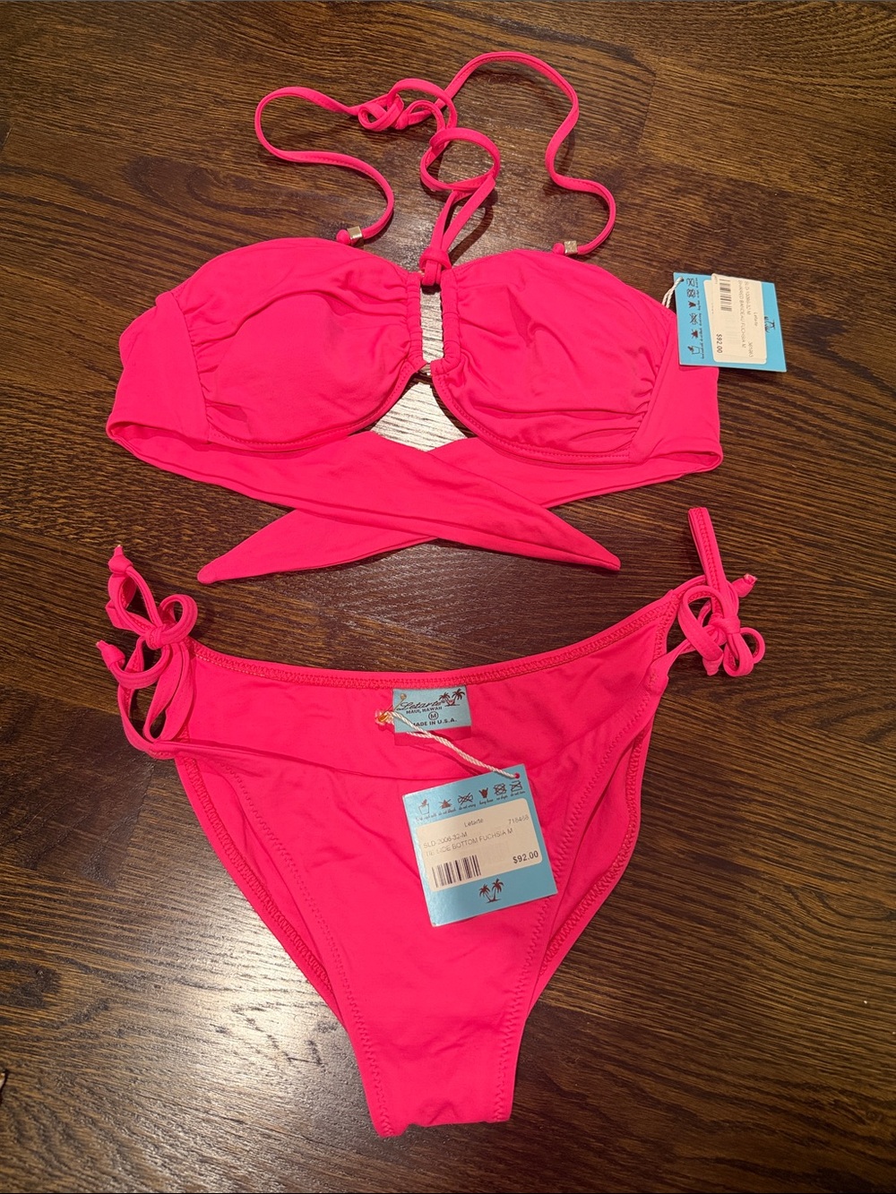 NWT Letarte Hawaii Fuchsia bandeau Tie-Side Bikini Bottom size medium
